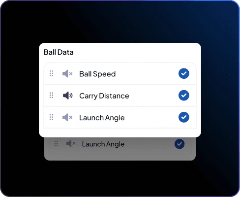 Ball data settings with ball speed, carry distance and launch angle selected