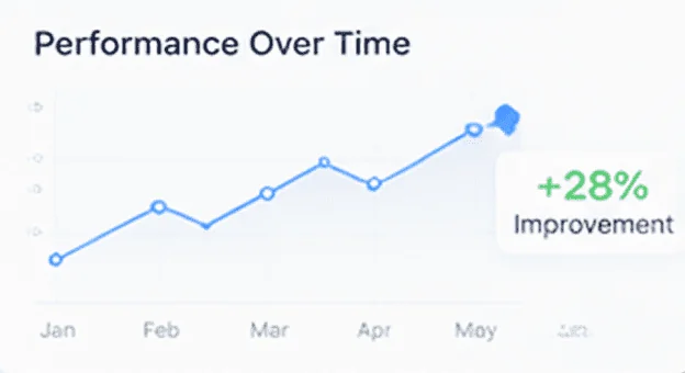 Performance over time chart showing a 28 percent improvement