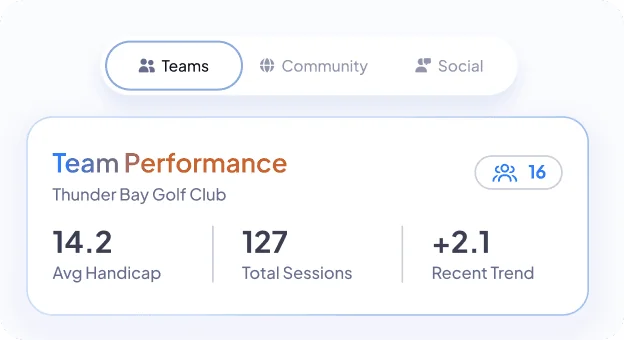 Team performance card with average handicap, total sessions and recent trend